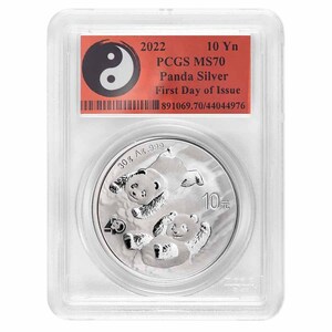 [保証書・スラブ付き] 2022年 (新品) 中国「パンダ」純銀 30グラム PCGS MS70 銀貨