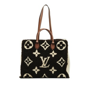 ルイ ヴィトン モノグラム テディ オンザゴーGM トートバッグ M55420 ブラウン アイボリー ムートン レザー LOUIS VUITTON 【中古】