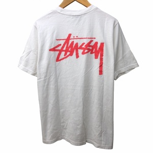 ステューシー STUSSY 美品 ロゴ プリント Tシャツ カットソー 半袖 白 ホワイト M 1005 メンズ