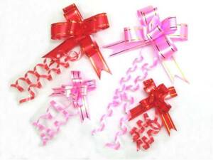 ラッピングにワンタッチリボン棒赤ピンク小2種類で50本送料無料 プレゼント梱包に業者様大歓迎 簡単リボン50個大量 誕生日梱包に