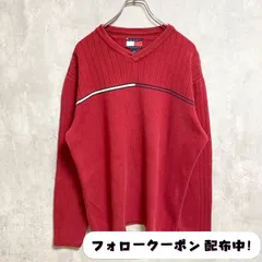 古着 used　TOMMY HILFIGER トミーヒルフィガー　長袖Vネックニット　セーター　赤　レッド　秋冬服