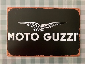 送料無料！ガレージ・お部屋に？モトグッチ　モト・グッツィ　MOTO　GUZZIロゴ　レトロ調アートブリキ看板