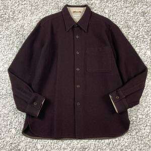 【90s日本製】ポールスミスロンドン　ビンテージウールシャツジャケット　えんじ色　Lサイズ 古着　長袖シャツ