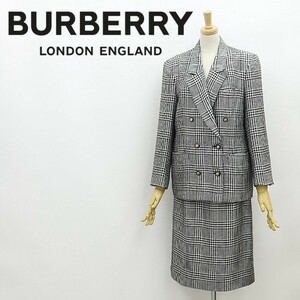 ヴィンテージ◆BURBERRYS バーバリー ウール＆シルク グレンチェック柄 デザインボタン ダブルジャケット＆スカート スーツ セットアップ 9