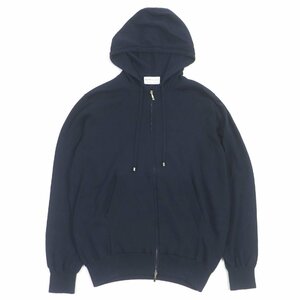 未使用品□Settefili Cashmere セッテフィーリカシミア 329/1BR ゴールド金具 WZIP ニットパーカー ネイビー 46 正規品 定価70400円