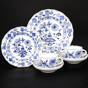 Meissen ブルーオニオン カップ＆ソーサー/プレート 計6点 茶器 食器 中皿 大皿 マイセン 80サイズ発送 KK-3160997-207-mrrz