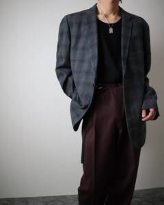 O27 Wool Flelt Checked Vintage Tailored jacket 70s 80s ウール フェルト オンブレ調 チェック柄 テーラードジャケット