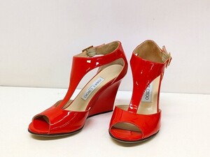 S282-N29-4673 JIMMY CHOO ジミーチュウ エナメル サンダル オレンジ ウェッジソール レディース サイズ35 現状品2