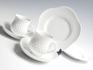 k370 Meissen マイセン ホワイトレリーフ ペア トリオ カップ＆ソーサー＆プレート 2客