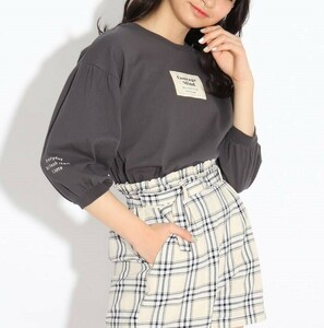 新品　PINK-latte【オーガニックコットン/ニコラ掲載商品】　チビBOX 7分袖Tシャツ　チャコールグレー(014) 　16(160cm)　　定価2189円