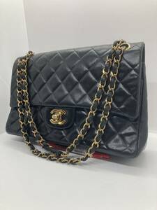 1円　CHANEL シャネル マトラッセ25 チェーンショルダーバッグ ラムスキン Wフラップ　ダブルフラップ ターンロック ココマーク ブラック 