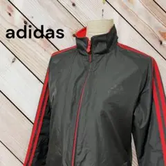 【adidas】ブラック/レッド赤ライン　ジップアップナイロンジャケット　M