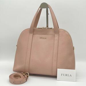 【美品】FURLA フルラ サンディ ハンドバッグ 2way ショルダーバッグ 斜めがけ 通勤 通学 斜めがけ 金具 ロゴ金具 ピンク CF991027