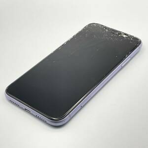 部品取り専用 ジャンク品 画面割れ 背面割れ Apple アップル iPhone 11 パープル SIMロック解除済み SIMフリー 1円 から 売り切り