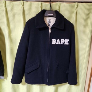 A BATHING APE アベイシングエイプ ウール メルトン ジャケット ネイビー 紺 サイズM 中古品 90s bape