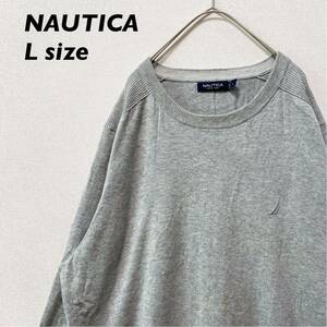 ノーティカ　ニット　セーター　刺繍ロゴ　無地　プレーン　男女兼用　グレー　Lサイズ　大きいサイズ　ユニセックス　NAUTICA コットン