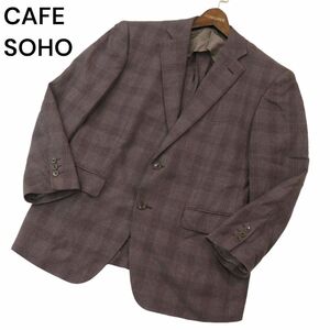 CAFE SOHO カフェソーホー 春夏 背抜き シルク＆リネン混★ チェック テーラード ジャケット ブレザー Sz.AB4　メンズ　A4T02214_3#M