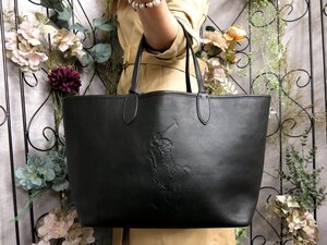 ●超美品●RALPH LAUREN ラルフローレン●ビックポニー●カーフ レザー 本革●トート バッグ●黒●腕掛け●A4 収納●書類 かばん●Js52960