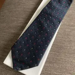 ネクタイ イタリア製 シルクドット柄 ネイビー新品