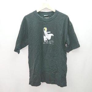 ◇ DISCUS ATHLETIC キャラクター 袖刺? クルーネック 半袖 Tシャツ サイズL ブラック メンズ レディース E