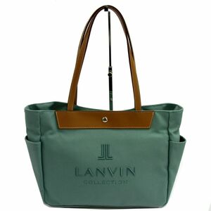 美品 定価22,000円■LANVIN COLLECTION シーニュ コットンキャンバス トートバッグ ロゴ刺繍 レディース ランバン 1円スタート