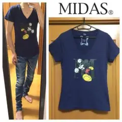 【MIDAS】 ミダス×ミッキー Tシャツ ネイビー サイズM /ディズニー/