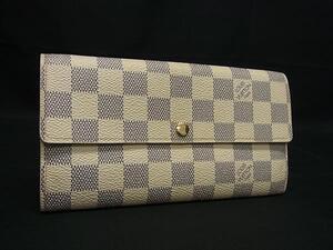 1円 ■美品■ LOUIS VUITTON ルイヴィトン N61735 ダミエアズール ポルトフォイユサラ 二つ折り 長財布 ウォレット アイボリー系 FK2027