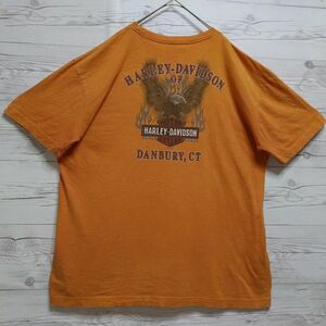 Harley Davidson ハーレーダビッドソ 両面プリント イーグル Tシャツ 古着 オレンジ