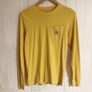 carhartt /カーハート /メンズXS 長袖 Tシャツ ロンT ポケットTシャツ イエロー ワーク アメカジ 古着