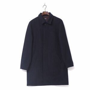 TH3747▽A.P.C. アーペーセー*Jules TOURNIER生地*比翼仕立て*メンズS*ステンカラーコート*ウールコート*ネイビー系