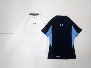 8．アンダーアーマー UA 速乾 2点 セット heatgear 長袖 半袖 インナーシャツ アンダー ウェア トレーニング メンズLG/MD 白ネイビー x406