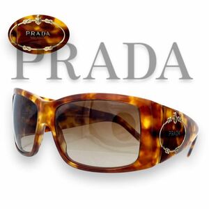 【美品】PRADA プラダ サングラス 4BW-6S1 sunglasses ロゴ ベッコウ ブラウン ロゴ サイドロゴ アイウェア スクエア レディース メンズ 