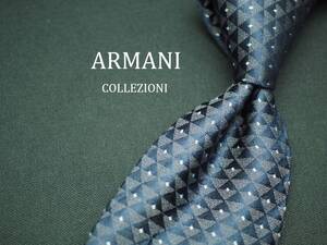 美品【ARMANI COLLEZIONI アルマーニ コレッツォーニ】 C1464 ネイビー グレー SILK ブランド ネクタイ 古着 良品