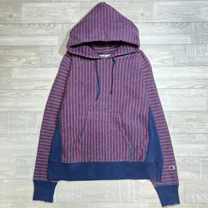 Champion/チャンピオン/青単色タグ/REVERSE WEAVE/リバースウィーブ/ストライプスウェットシャツフーディ/プルオーバーパーカー/Mサイズ