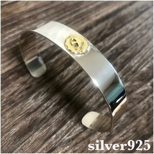 [高品質] silver925 高品質 金メタル付 平打ちバングル　新品　　送料込み