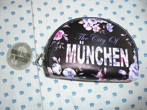 新品★ドイツ製パープル花柄化粧ポーチ、MUNCHENお土産