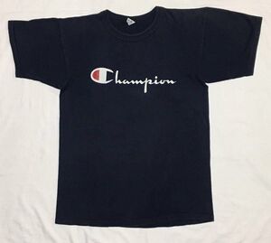 【80s】champion チャンピオン トリコタグ ヘビーウェイト半袖Tシャツ L ネイビー ロゴプリント USA アメリカ製 ヴィンテージ 古着 正規品