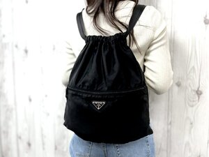 極美品 PRADA プラダ テスート リュックサック ナップサック バッグ ナイロン×レザー 黒 79766Y