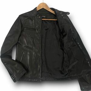 美品 L★バーバリーブラックレーベル BURBERRY BLACK LABEL シングルライダース ラムレザージャケット 羊革 本革 ノバチェック 黒 ブラック