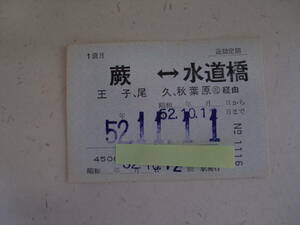 1116　国鉄　定期券　常備定期券　通勤定期　1箇月　蕨－水道橋　昭和52年10月12日発行　JNR　日本国有鉄道　昭和レトロ