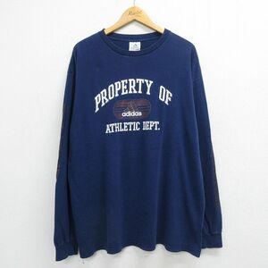 XL/古着 アディダス adidas 長袖 ビンテージ Tシャツ メンズ 90s ビッグロゴ 大きいサイズ コットン クルーネック 紺 ネイビー 23jul17