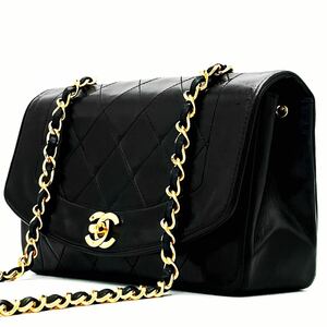 1円【極上】CHANEL シャネル ショルダーバッグ トート ダイアナフラップ マトラッセ ココマーク ラムスキン ゴールド金具 ブラック シール