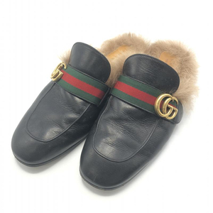 【中古】GUCCI プリンスタウンGGマーモントファーシェリーラインバブーシュサンダル ブラック グッチ[240010444250]