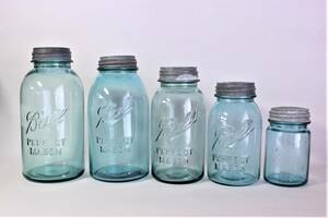 【送料無料】1910～33年 BALL MASON JAR ボール メイソンジャー ボール社 ビン 蓋 5サイズ ガラスジャー 瓶 ガラス瓶 アメリカ ボトル 