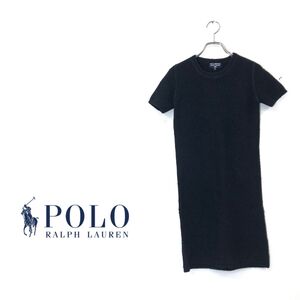 1I2924-G◆ ralphlauren ラルフローレン ブークレニット セーター ループヤーン 半袖 ミドル丈 ◆ sizeS ブラック 毛 アクリル ナイロン