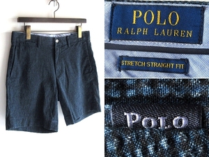 POLO RALPH LAUREN ラルフローレン ロゴピスネーム コットンナイロン ストレッチシアサッカー インディゴ染め ショートパンツ ショーツ W30