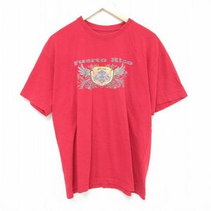 XL/古着 ナイキ NIKE 半袖 ブランド Tシャツ メンズ プエルトリコ コットン クルーネック 赤 レッド 23aug22 中古