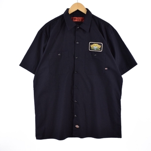 古着 ディッキーズ Dickies ワッペン付き 半袖 ワークシャツ メンズXL /eaa337161 【LP2311】