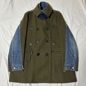 窪塚着 定価¥217800 sacai 20AW Wool Melton × Denim Coat Size1 KHAKI デニム コート ジャケット ブルゾン MA-1 スウェット パーカー