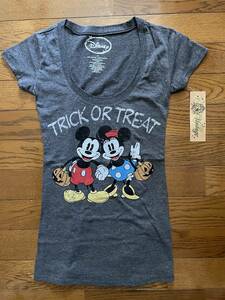 h2 新品タグ有 ハロウィン ディズニー Mickey Mouse & Minnie Mouse Tシャツ XS細身USA購入★ミッキーマウスミニーマウスHalloween150cm〜